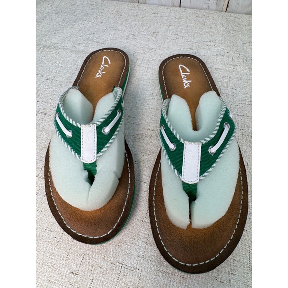 New Clarks Sandals‎ Flip Flops White Green Casual Nautical Shoes Womens Size 7M - Picture 5 of 5